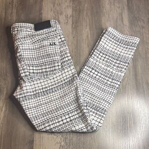 Armani Exchange Black & White Grid Cropped Skinny Jeans
